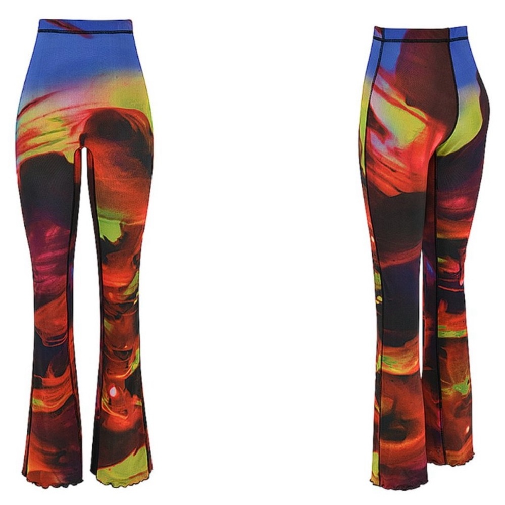 Abstract Multicolor Flared Pants - Women's Printed Stretch Trousers
